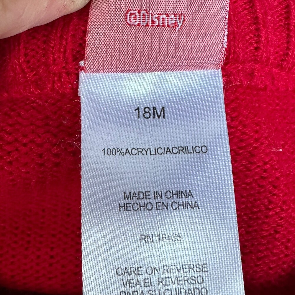 Disney Minnie Mouse Sweater Kids 18M Red White Festive Holiday Sequin Knit Top - Picture 10 of 11